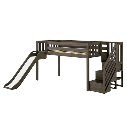 Lit mezzanine double classique Max and Lily avec escalier, toboggan facile et rideau