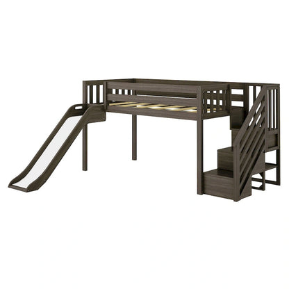 Lit mezzanine double classique Max and Lily avec escalier, toboggan facile et rideau