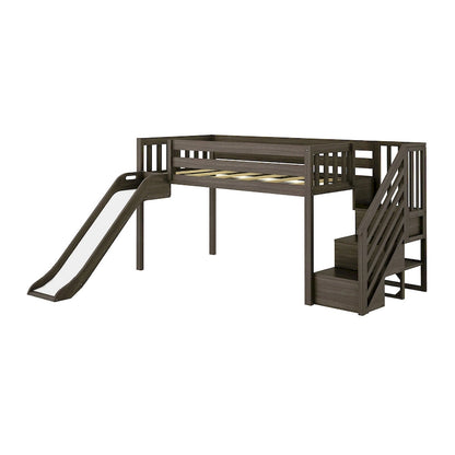 Lit mezzanine double classique Max and Lily avec escalier, toboggan facile et rideau