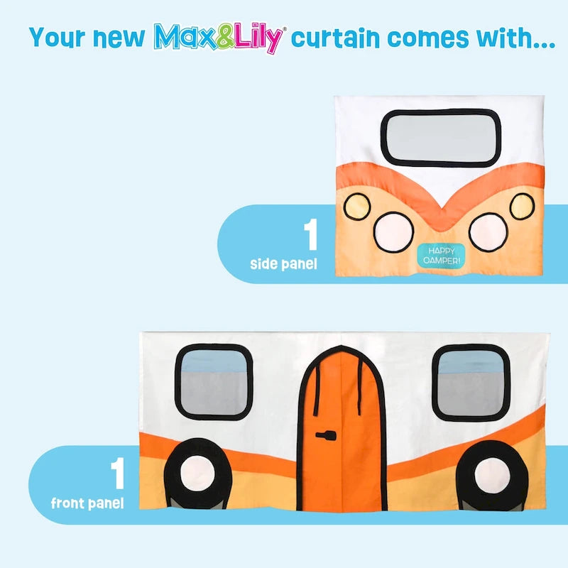 Lit mezzanine double classique Max and Lily avec escalier, toboggan facile et rideau