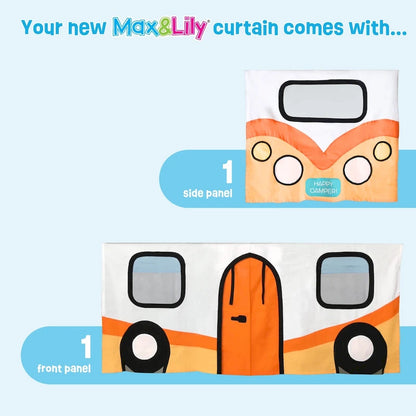 Lit mezzanine double classique Max and Lily avec escalier, toboggan facile et rideau