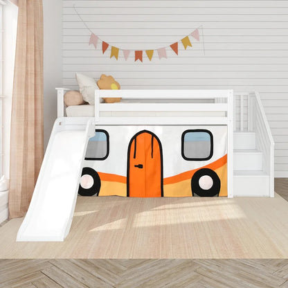 Lit mezzanine double classique Max and Lily avec escalier, toboggan facile et rideau