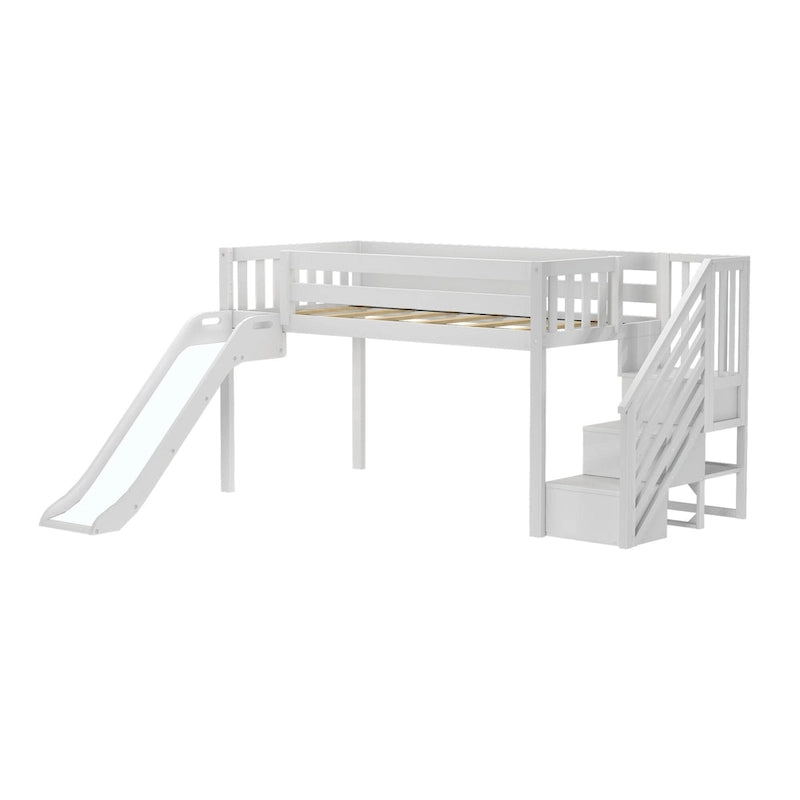 Lit mezzanine double classique Max and Lily avec escalier, toboggan facile et rideau