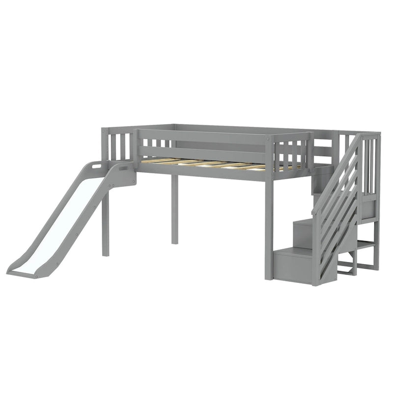 Lit mezzanine double classique Max and Lily avec escalier, toboggan facile et rideau