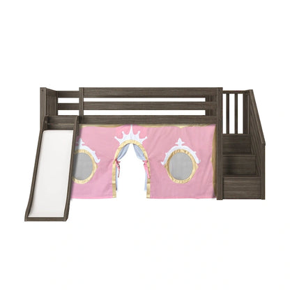 Lit mezzanine double classique Max and Lily avec escalier, toboggan facile et rideau