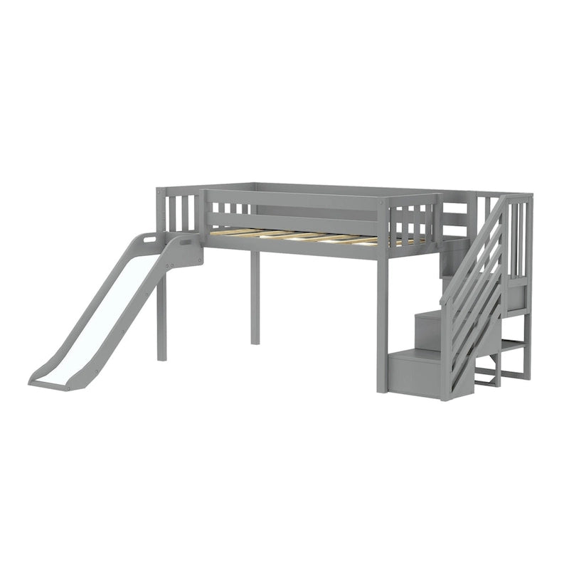 Lit mezzanine double classique Max and Lily avec escalier, toboggan facile et rideau