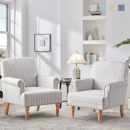 Ensemble de 2 fauteuils d'appoint à accoudoirs roulés, bleu/gris/marron