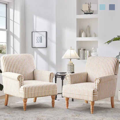 Ensemble de 2 fauteuils d'appoint à accoudoirs roulés, bleu/gris/marron