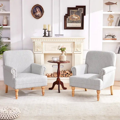 Ensemble de 2 fauteuils d'appoint à accoudoirs roulés, bleu/gris/marron