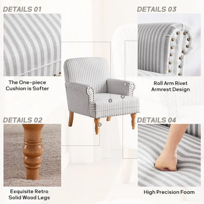 Ensemble de 2 fauteuils d'appoint à accoudoirs roulés, bleu/gris/marron