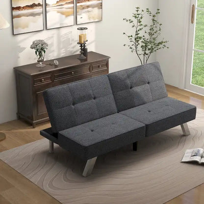Canapé-lit deux places moderne sans accoudoirs en bois avec deux coussins pour salon