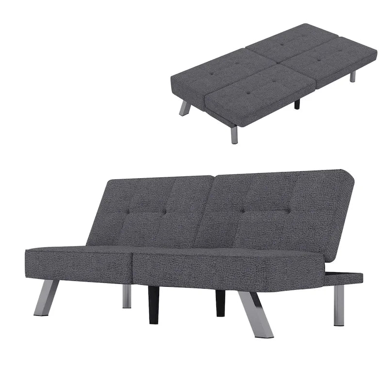 Canapé-lit deux places moderne sans accoudoirs en bois avec deux coussins pour salon