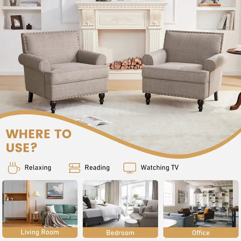 Ensemble de 2 fauteuils d'appoint Huimo modernes à clous décoratifs