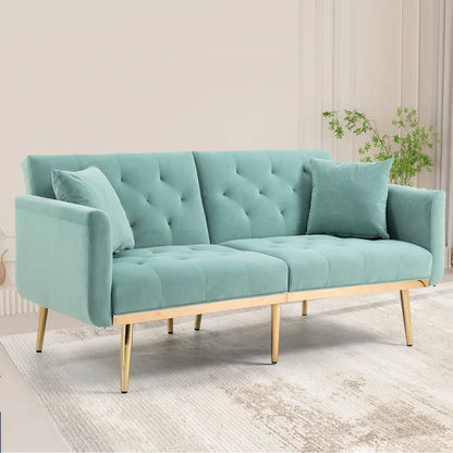 Canapé-lit deux places capitonné en velours avec pieds en or rose