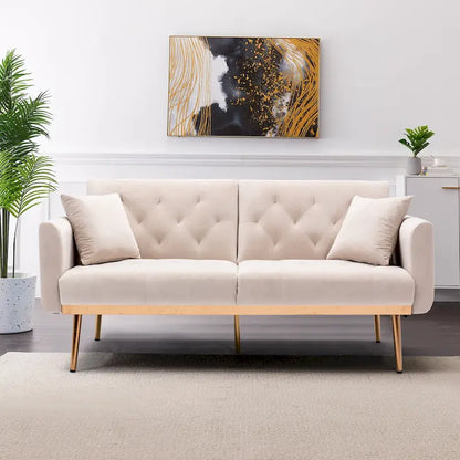 Velvet Upholstered Tufted Loveseats Sleeper Sofa With Rose Golden Legs