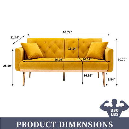 Canapé-lit deux places capitonné en velours avec pieds en or rose