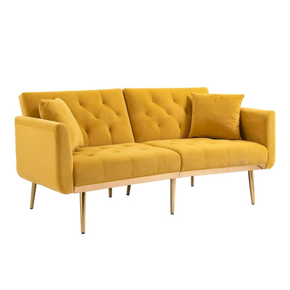 Canapé-lit deux places capitonné en velours avec pieds en or rose