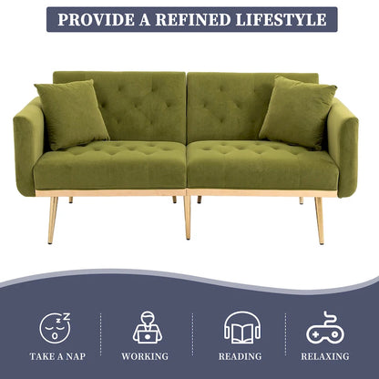 Canapé-lit deux places capitonné en velours avec pieds en or rose