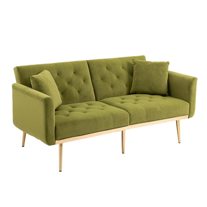 Canapé-lit deux places capitonné en velours avec pieds en or rose