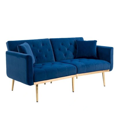 Canapé-lit deux places capitonné en velours avec pieds en or rose