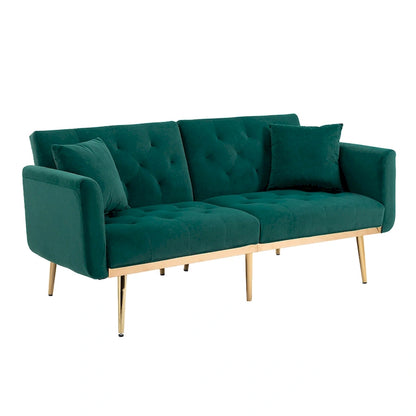 Canapé-lit deux places capitonné en velours avec pieds en or rose