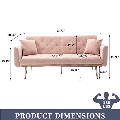 Canapé-lit deux places capitonné en velours avec pieds en or rose