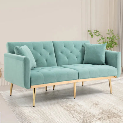 Canapé-lit deux places capitonné en velours avec pieds en or rose