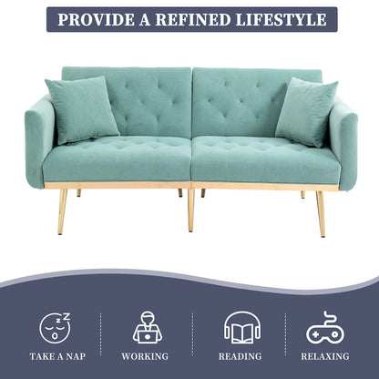 Canapé-lit deux places capitonné en velours avec pieds en or rose