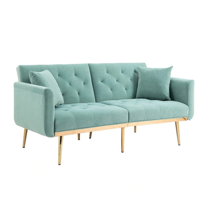 Canapé-lit deux places capitonné en velours avec pieds en or rose