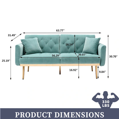 Canapé-lit deux places capitonné en velours avec pieds en or rose