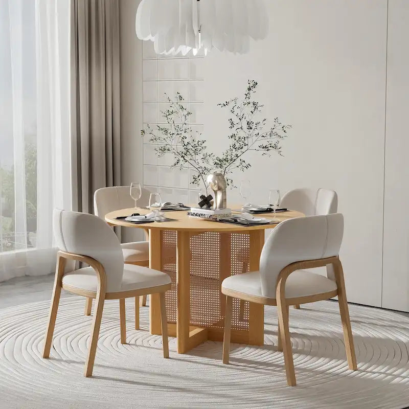 Table de salle à manger ronde en bois massif pour 4 à 6 personnes