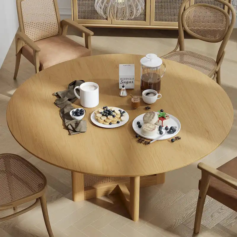 Table de salle à manger ronde en bois massif pour 4 à 6 personnes
