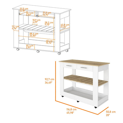 Îlot de cuisine FM Furniture Brooklyn 46, deux étagères, deux tiroirs