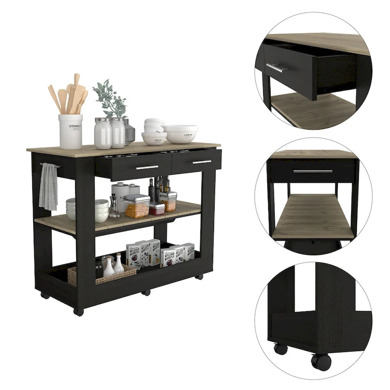 Îlot de cuisine FM Furniture Brooklyn 46, deux étagères, deux tiroirs