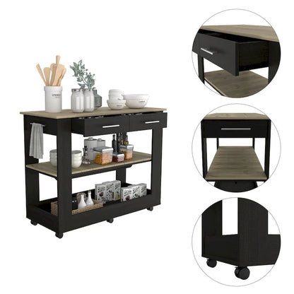 Îlot de cuisine FM Furniture Brooklyn 46, deux étagères, deux tiroirs