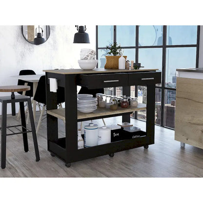 Îlot de cuisine FM Furniture Brooklyn 46, deux étagères, deux tiroirs