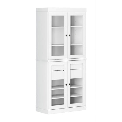 Armoire de rangement Palace Imports 100 % bois massif avec portes dépolies, en verre transparent ou pleines, 2 tiroirs et étagères réglables