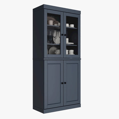 Armoire de rangement Palace Imports 100 % bois massif avec portes dépolies, en verre transparent ou pleines, 2 tiroirs et étagères réglables
