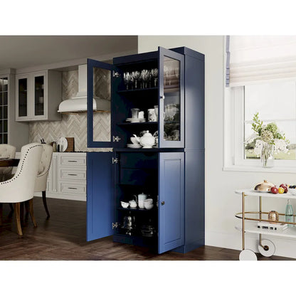 Armoire de rangement Palace Imports 100 % bois massif avec portes dépolies, en verre transparent ou pleines, 2 tiroirs et étagères réglables