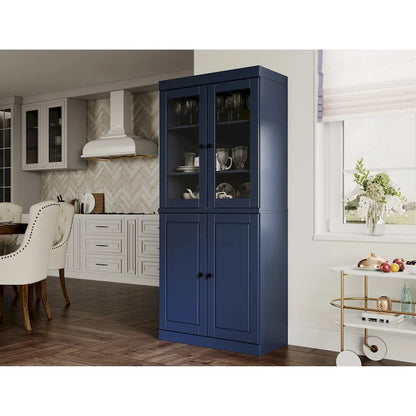 Armoire de rangement Palace Imports 100 % bois massif avec portes dépolies, en verre transparent ou pleines, 2 tiroirs et étagères réglables