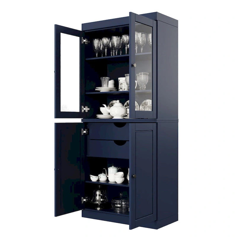 Armoire de rangement Palace Imports 100 % bois massif avec portes dépolies, en verre transparent ou pleines, 2 tiroirs et étagères réglables