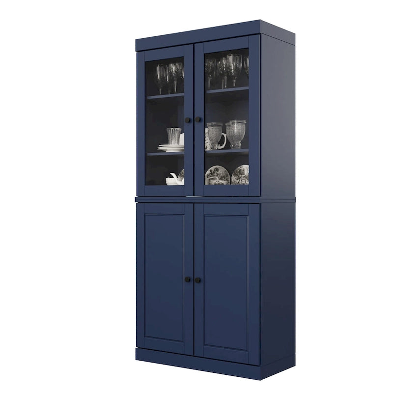Armoire de rangement Palace Imports 100 % bois massif avec portes dépolies, en verre transparent ou pleines, 2 tiroirs et étagères réglables