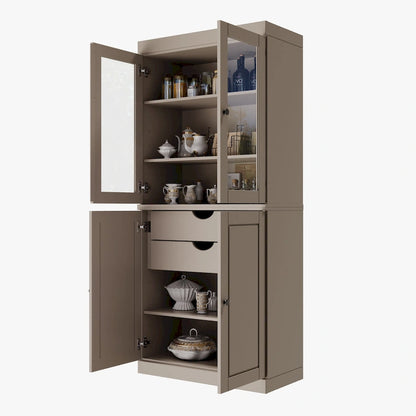 Armoire de rangement Palace Imports 100 % bois massif avec portes dépolies, en verre transparent ou pleines, 2 tiroirs et étagères réglables