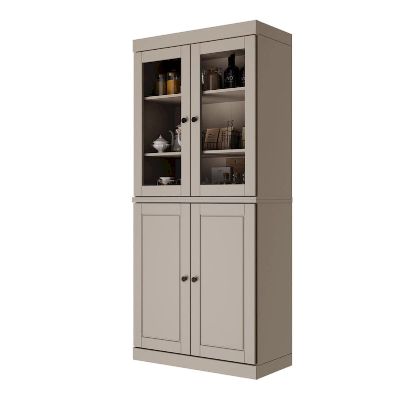 Armoire de rangement Palace Imports 100 % bois massif avec portes dépolies, en verre transparent ou pleines, 2 tiroirs et étagères réglables