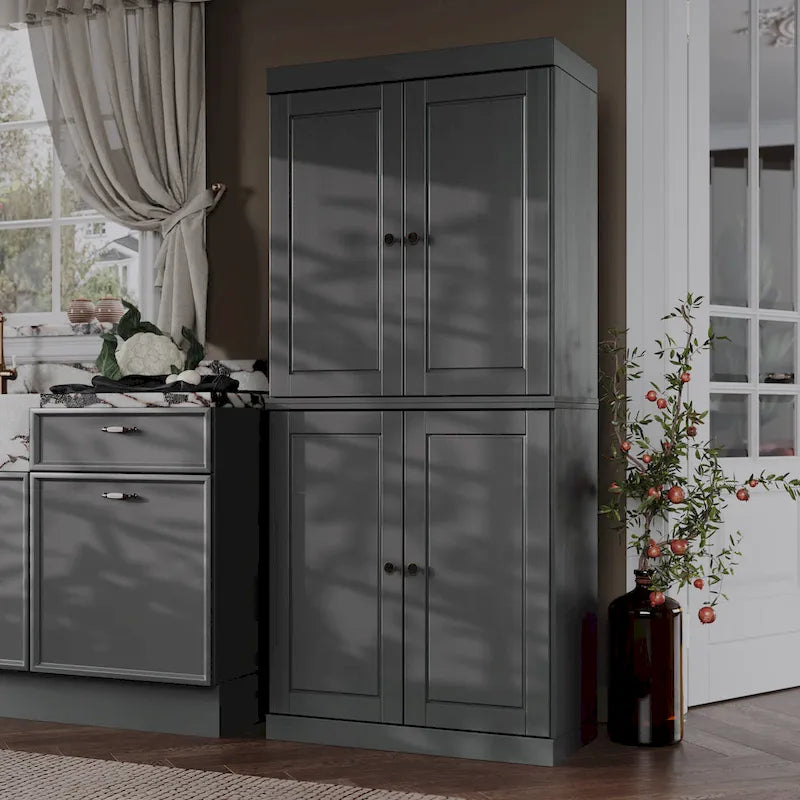 Armoire de rangement Palace Imports 100 % bois massif avec portes dépolies, en verre transparent ou pleines, 2 tiroirs et étagères réglables