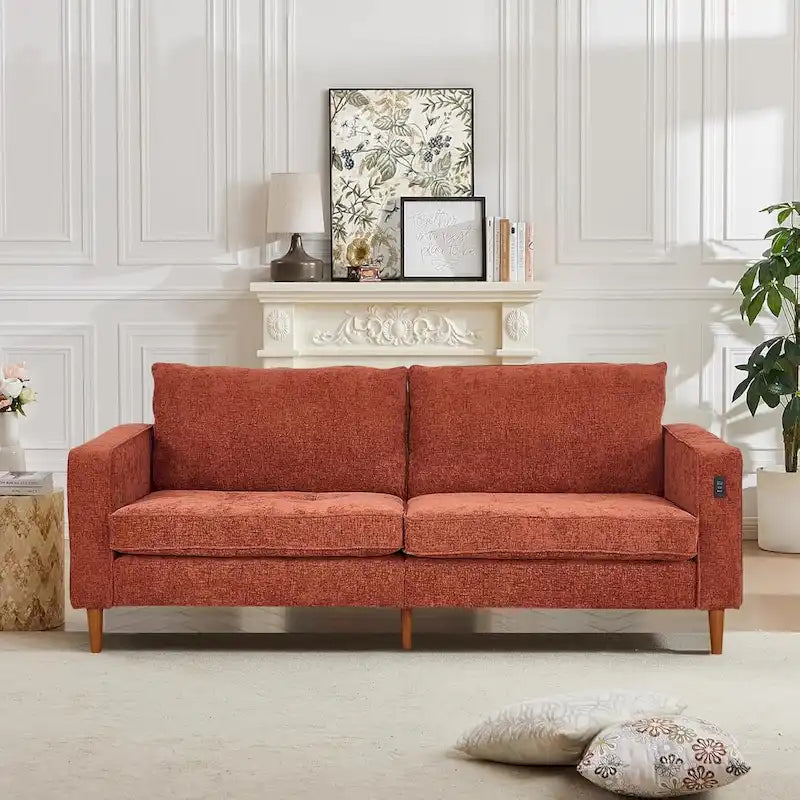 Canapé 2 places 82,68 cm pour salon, canapé deux places avec port USB/Type-C, canapé confortable en chenille avec housse amovible