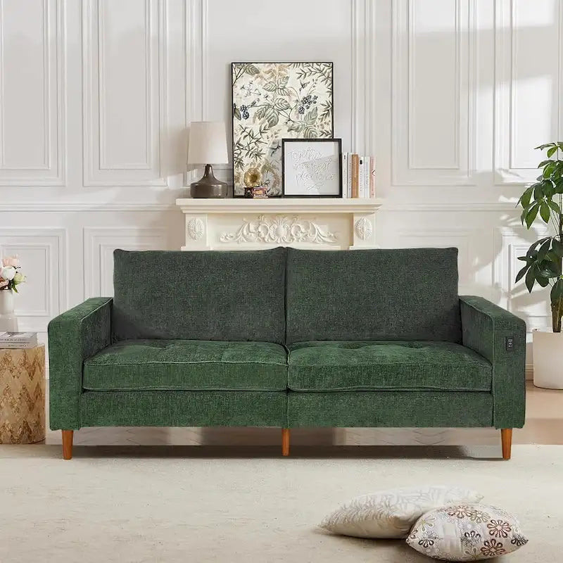 Canapé 2 places 82,68 cm pour salon, canapé deux places avec port USB/Type-C, canapé confortable en chenille avec housse amovible