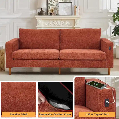 Canapé 2 places 82,68 cm pour salon, canapé deux places avec port USB/Type-C, canapé confortable en chenille avec housse amovible