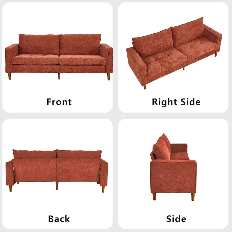 Canapé 2 places 82,68 cm pour salon, canapé deux places avec port USB/Type-C, canapé confortable en chenille avec housse amovible