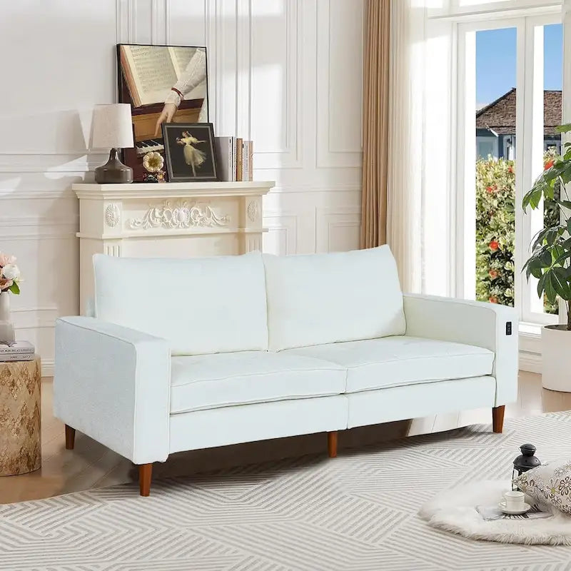 Canapé 2 places 82,68 cm pour salon, canapé deux places avec port USB/Type-C, canapé confortable en chenille avec housse amovible